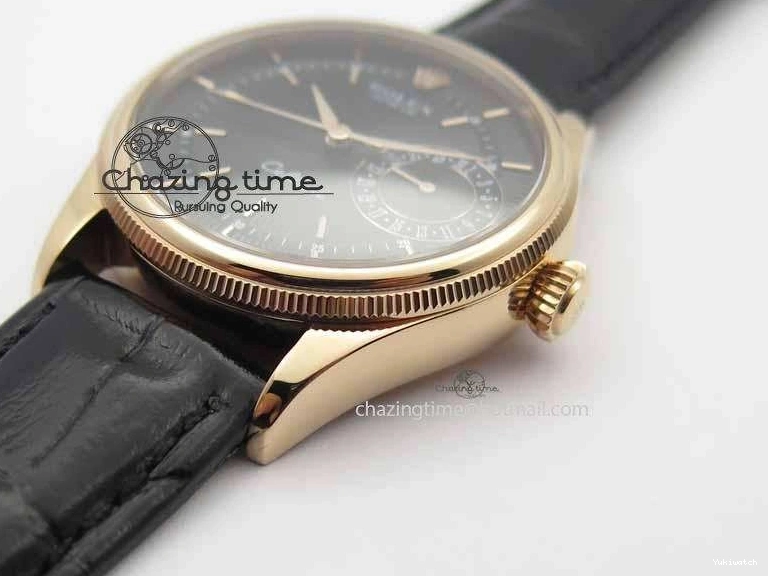 Black RG A3165 Dial Leather Date On Stick Best Edition Strap VF Cellini Markers Black 0708